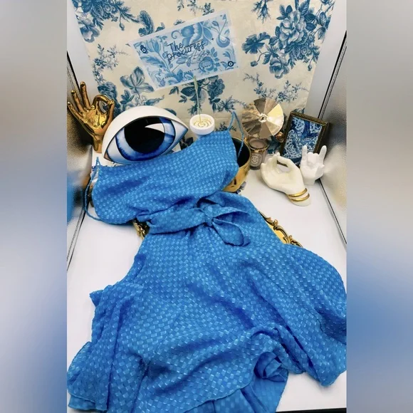 🆕 ALICE + OLIVIA 🧿 NWT Webber Cowl Neck Mini Dress, Blue Paradise - Picture 3 of 17